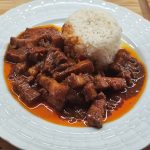 Vindaloo from pork belly. Vindaloo aus Schweinebauch.