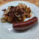 Raw bratwurst from pork. Grobe Bratwurst aus Schweinefleisch.
